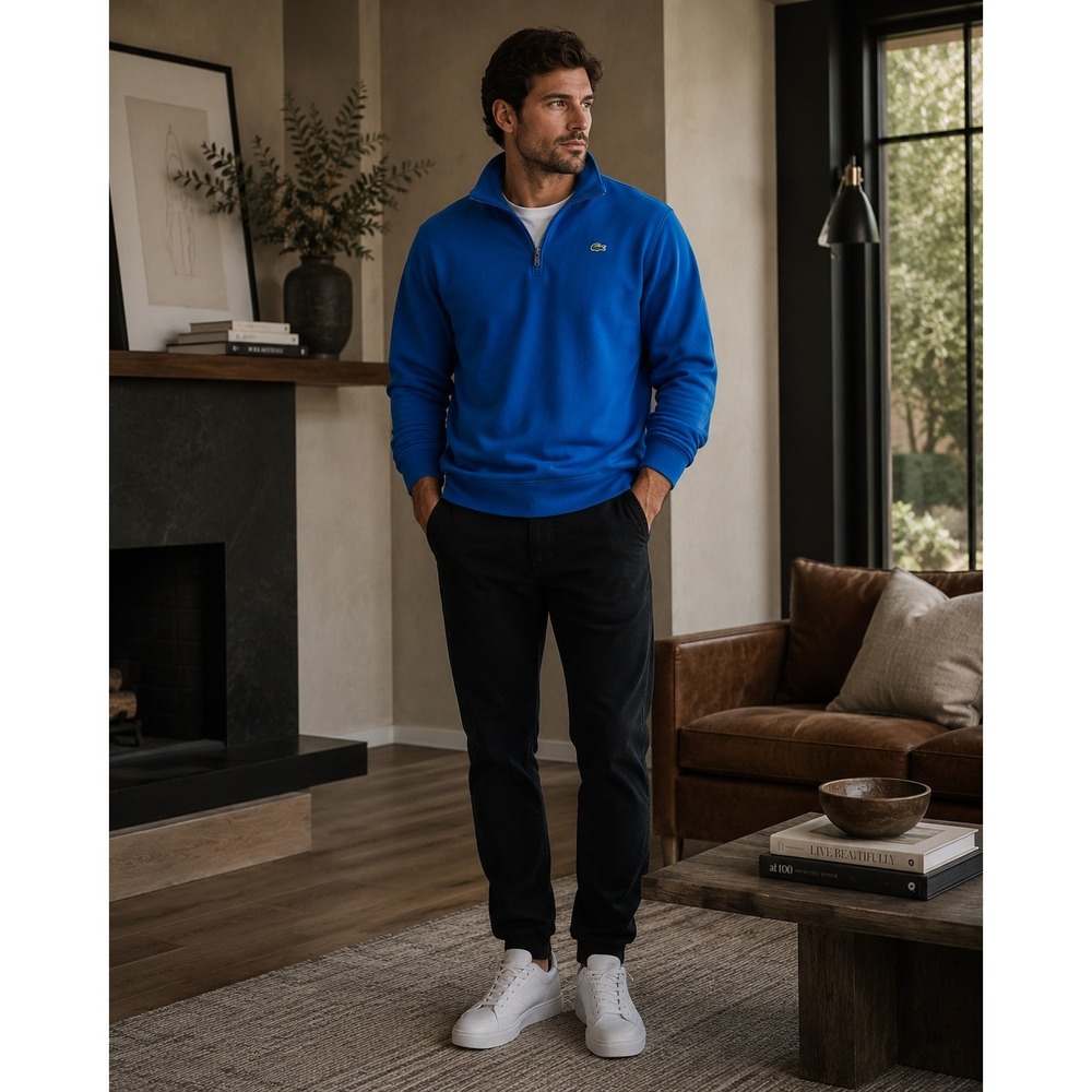 Lacoste Pullover Mens Large Blue Quarter Zip Preppy Sporty Classic